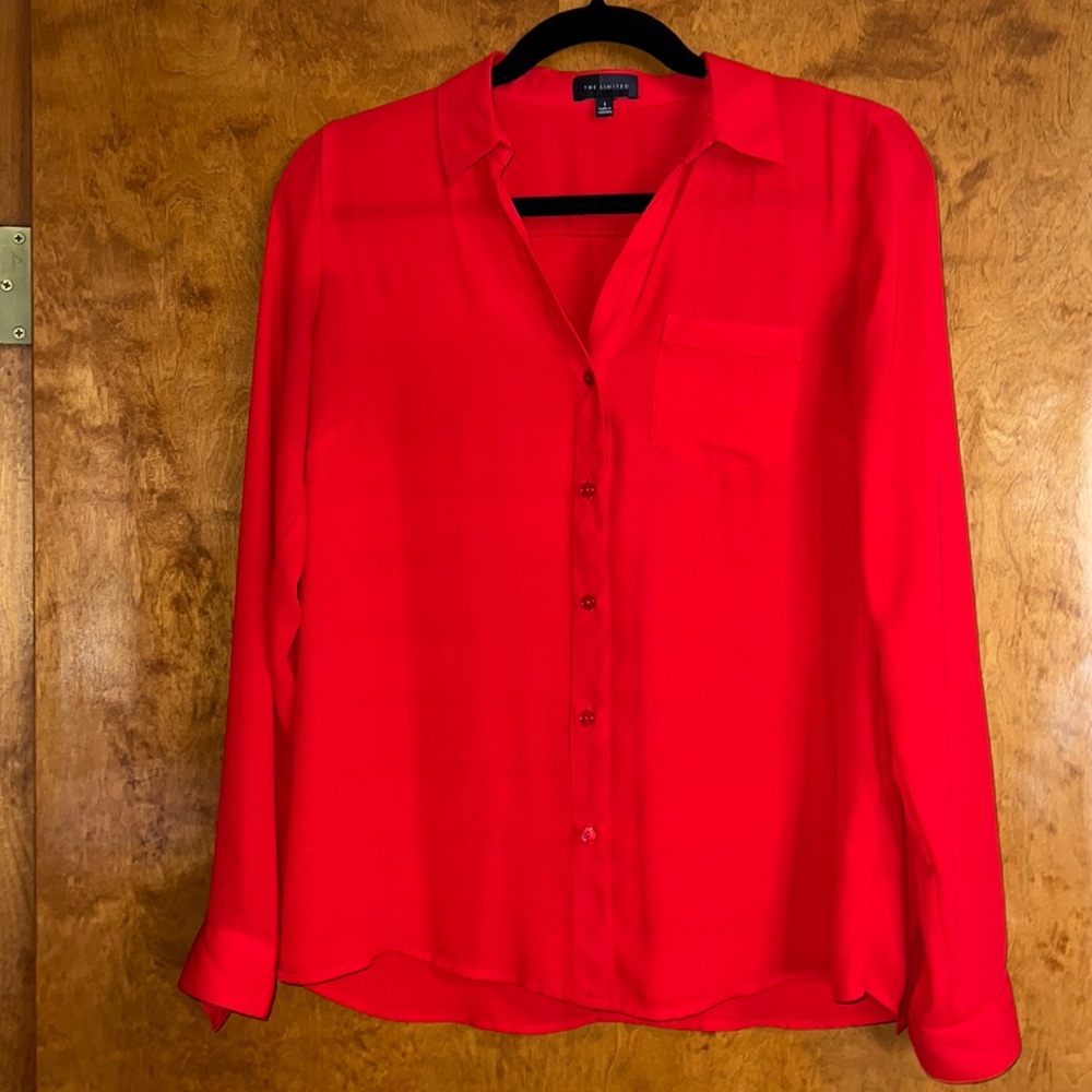 Red Chiffon Button down shirt
